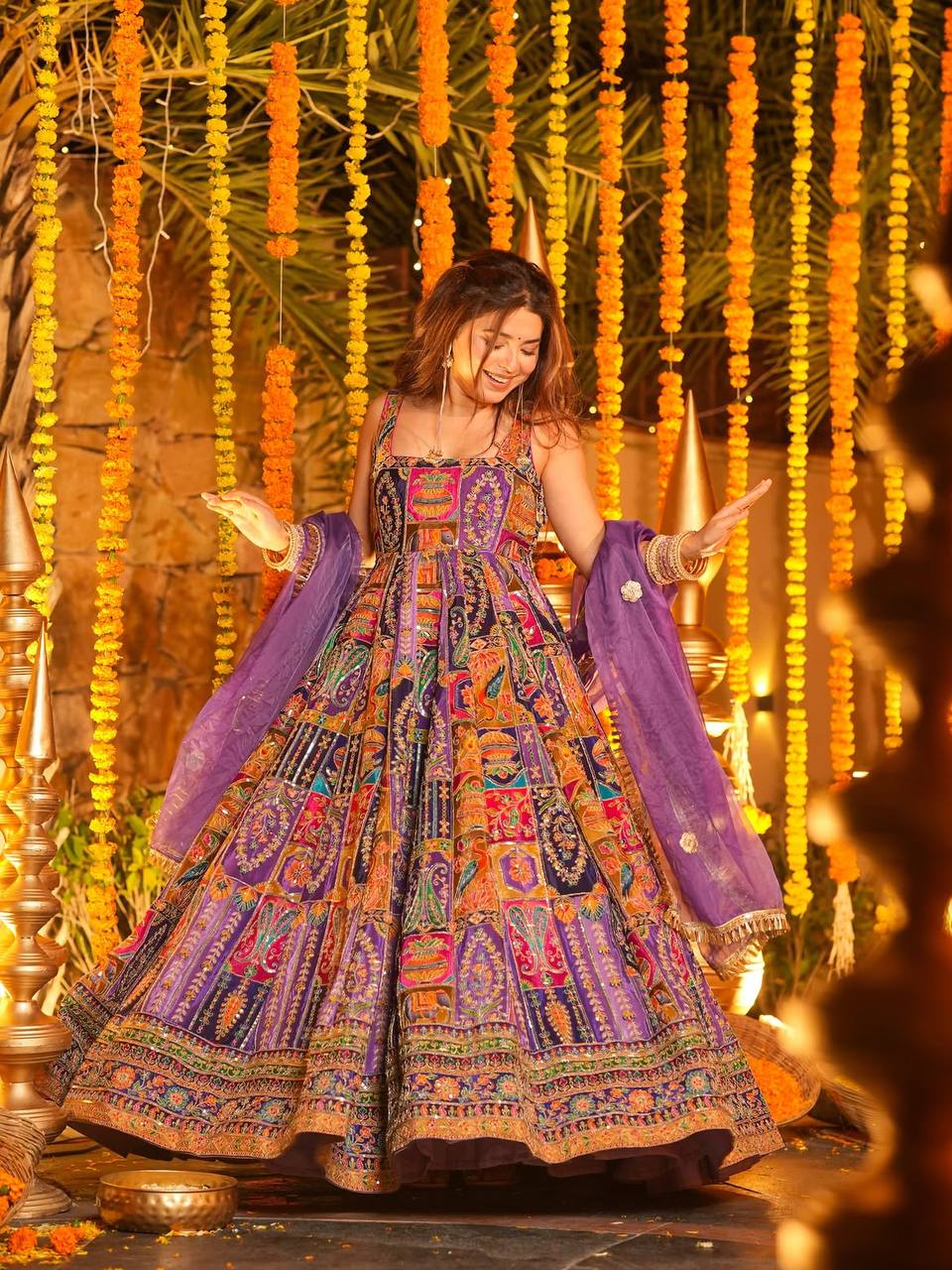 Purple Elegant Pure Embroidered Gown Set