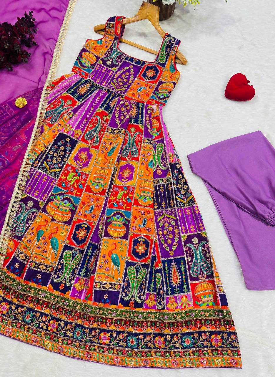 Purple Elegant Pure Embroidered Gown Set