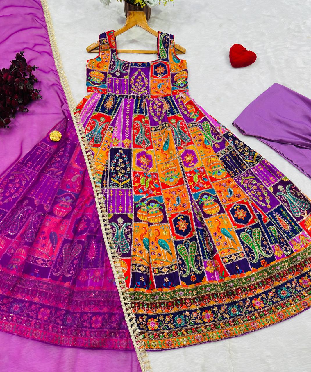 Purple Elegant Pure Embroidered Gown Set