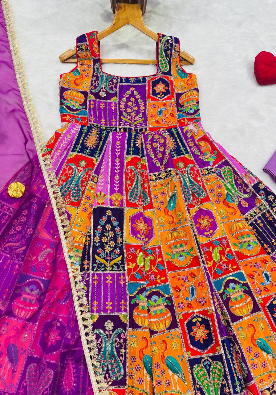 Purple Elegant Pure Embroidered Gown Set