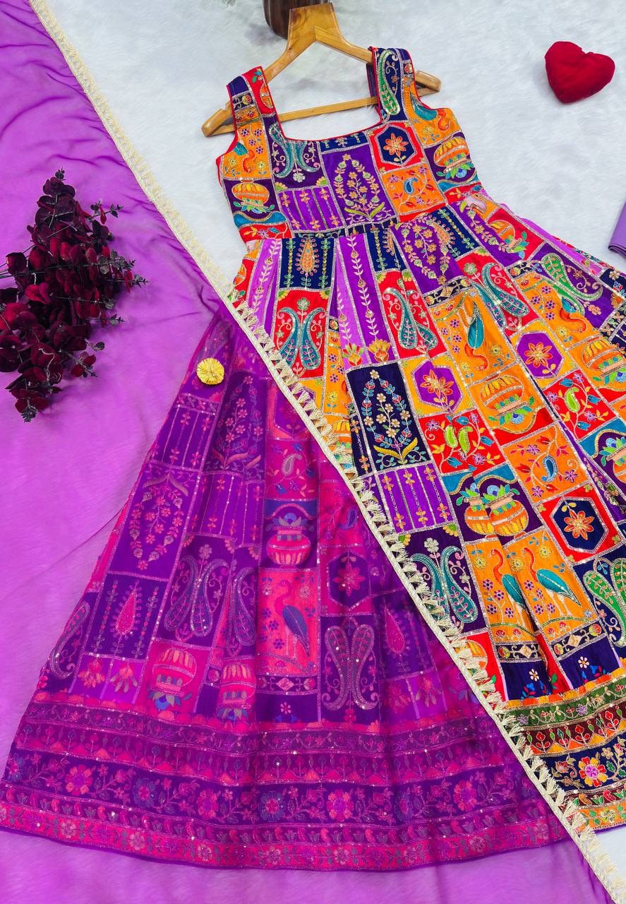 Purple Elegant Pure Embroidered Gown Set