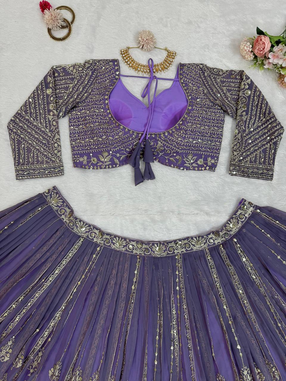 Purple Elegant Spark Semi-Stitched Lehenga Choli Set – Faux Georgette with Thread & Sequin Work