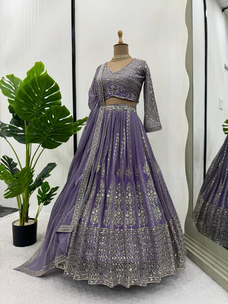 Purple Elegant Spark Semi-Stitched Lehenga Choli Set – Faux Georgette with Thread & Sequin Work