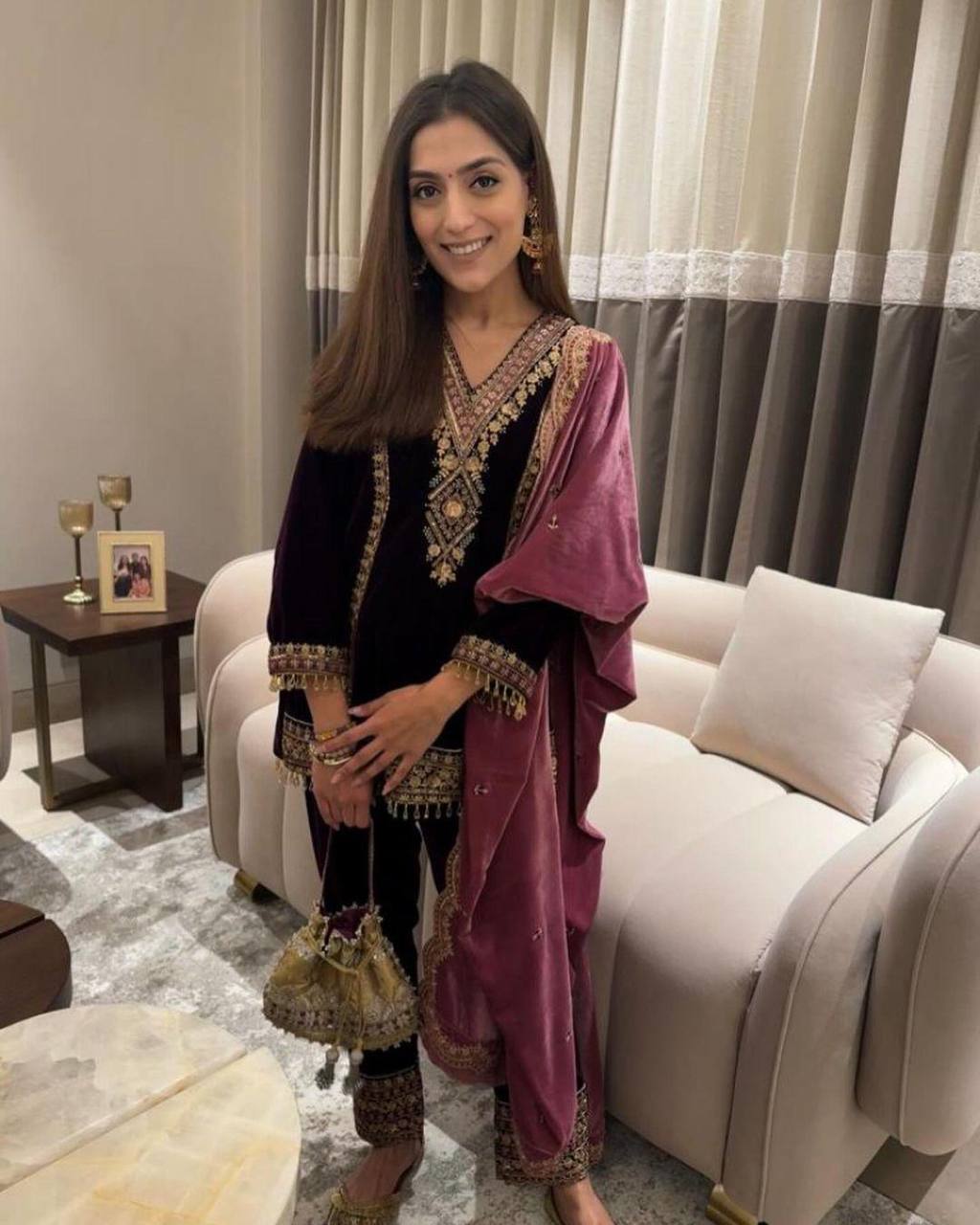 Purple Elegant Velvet Ensemble – Luxe Thread & Sequin Work