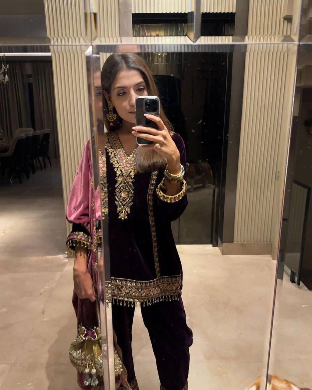 Purple Elegant Velvet Ensemble – Luxe Thread & Sequin Work