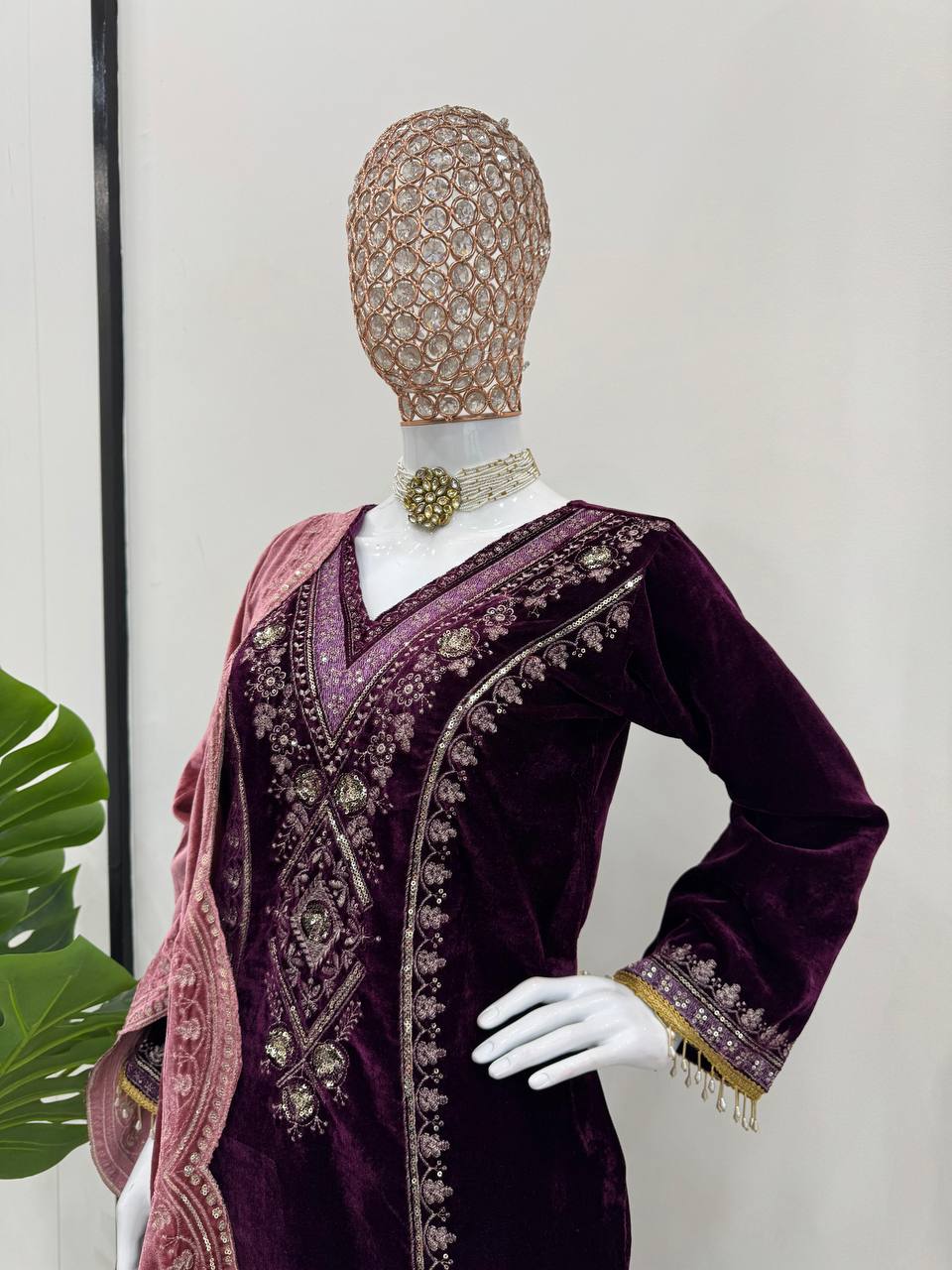 Purple Elegant Velvet Ensemble – Luxe Thread & Sequin Work
