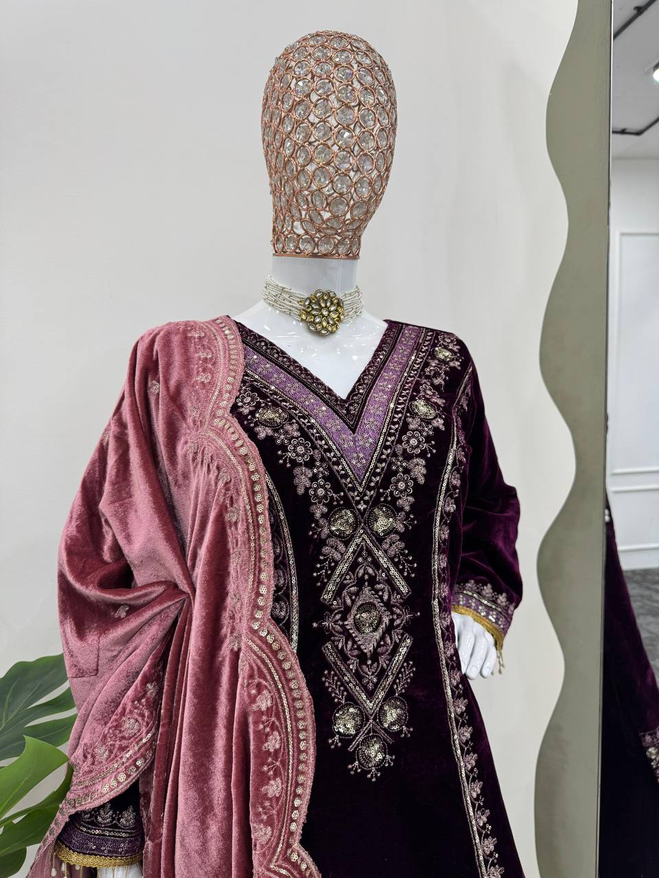 Purple Elegant Velvet Ensemble – Luxe Thread & Sequin Work