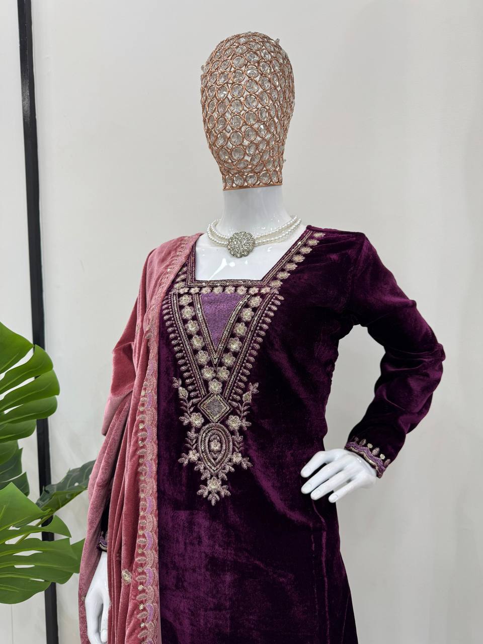 Purple Elegant Velvet Ensemble – Luxe Thread & Sequin Work