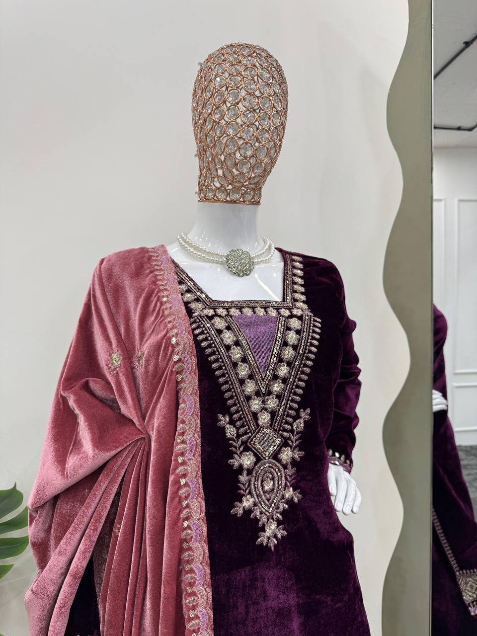 Purple Elegant Velvet Ensemble – Luxe Thread & Sequin Work