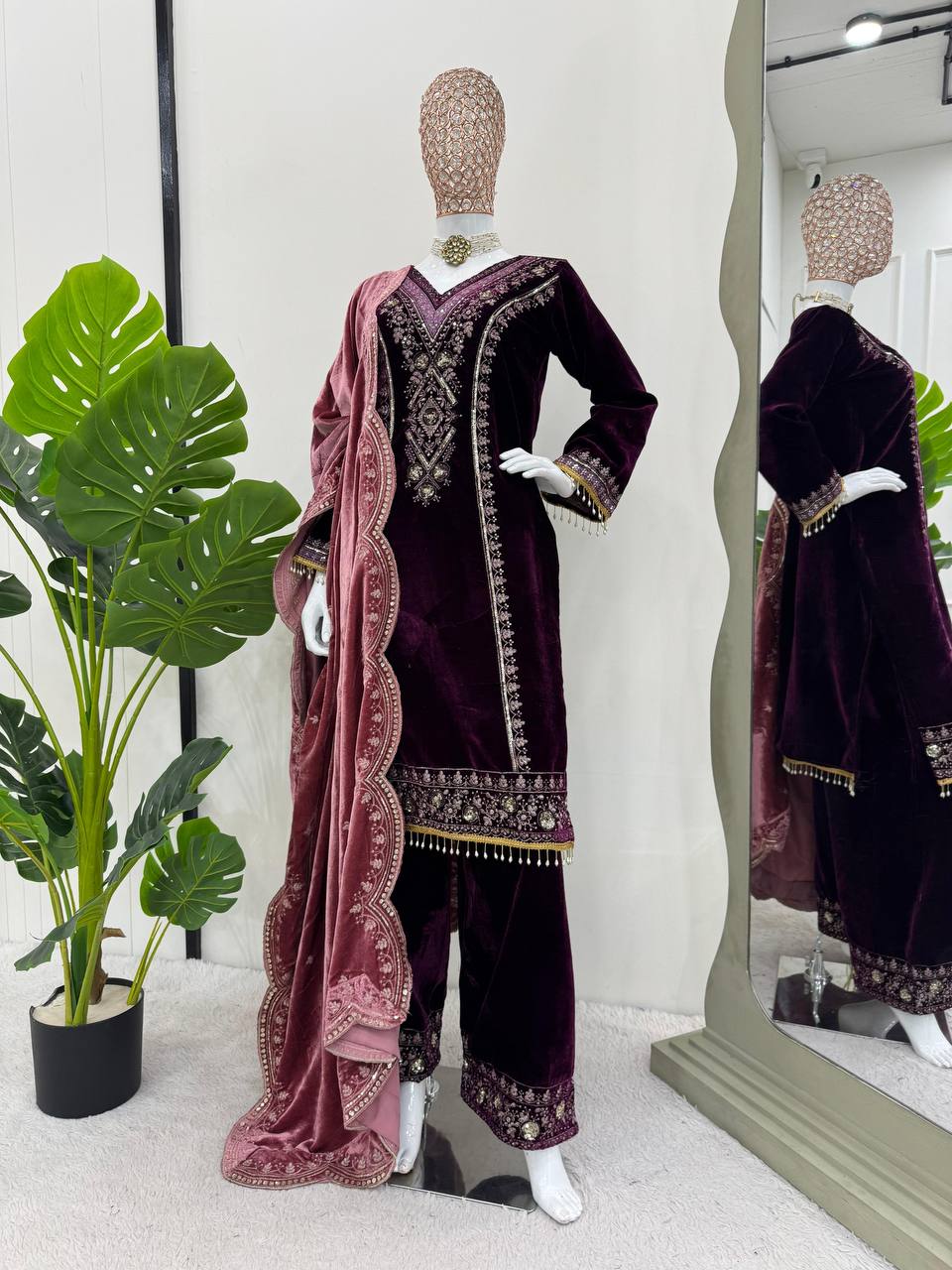 Purple Elegant Velvet Ensemble – Luxe Thread & Sequin Work