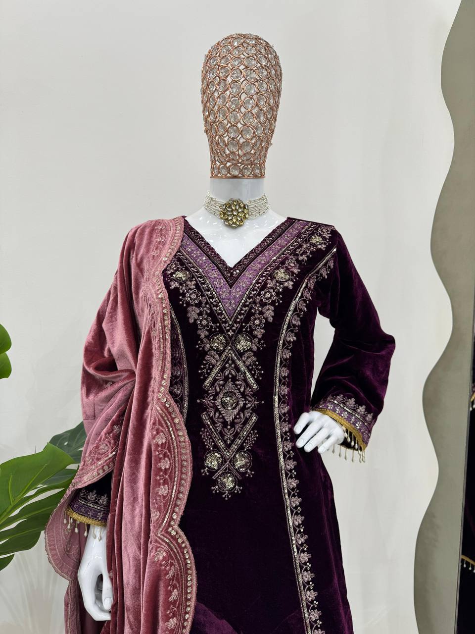 Purple Elegant Velvet Ensemble – Luxe Thread & Sequin Work