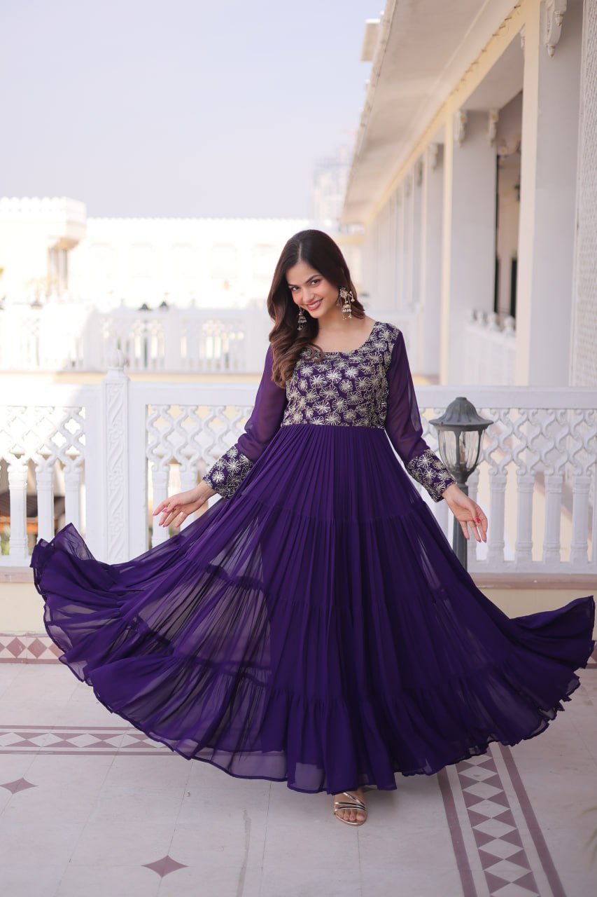 Purple Embroidered Anarkali Gown