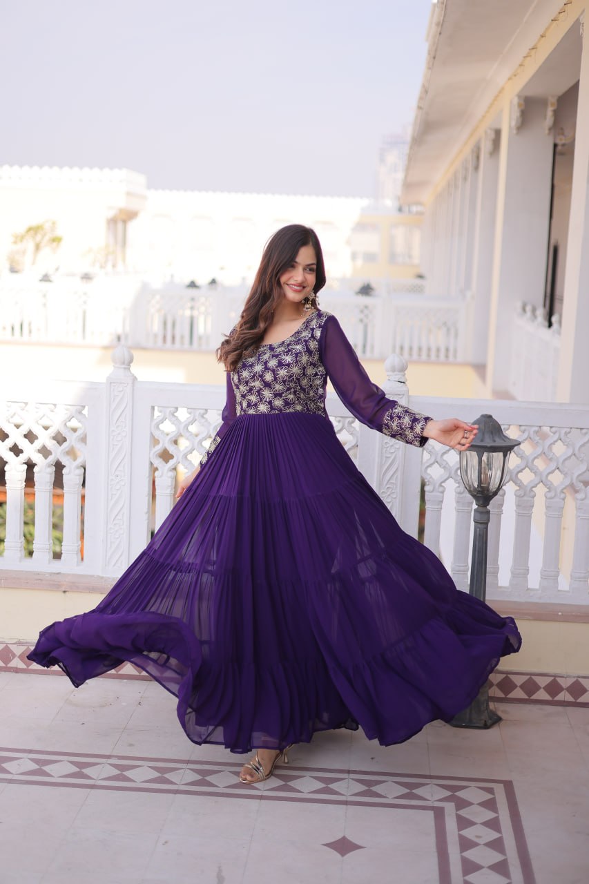 Purple Embroidered Anarkali Gown