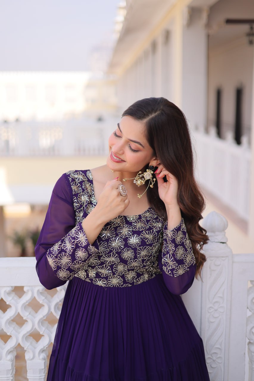 Purple Embroidered Anarkali Gown