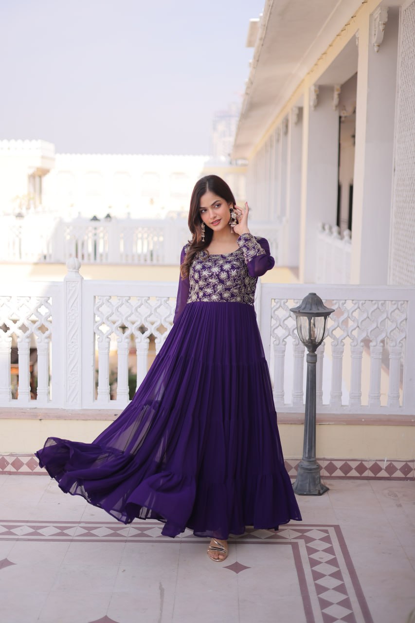 Purple Embroidered Anarkali Gown