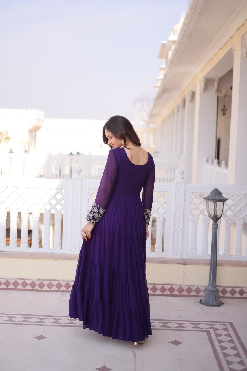 Purple Embroidered Anarkali Gown