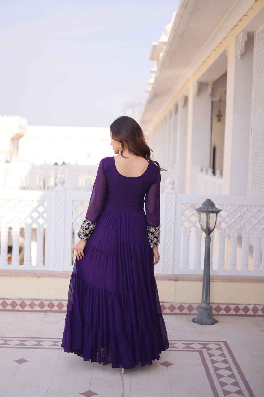 Purple Embroidered Anarkali Gown