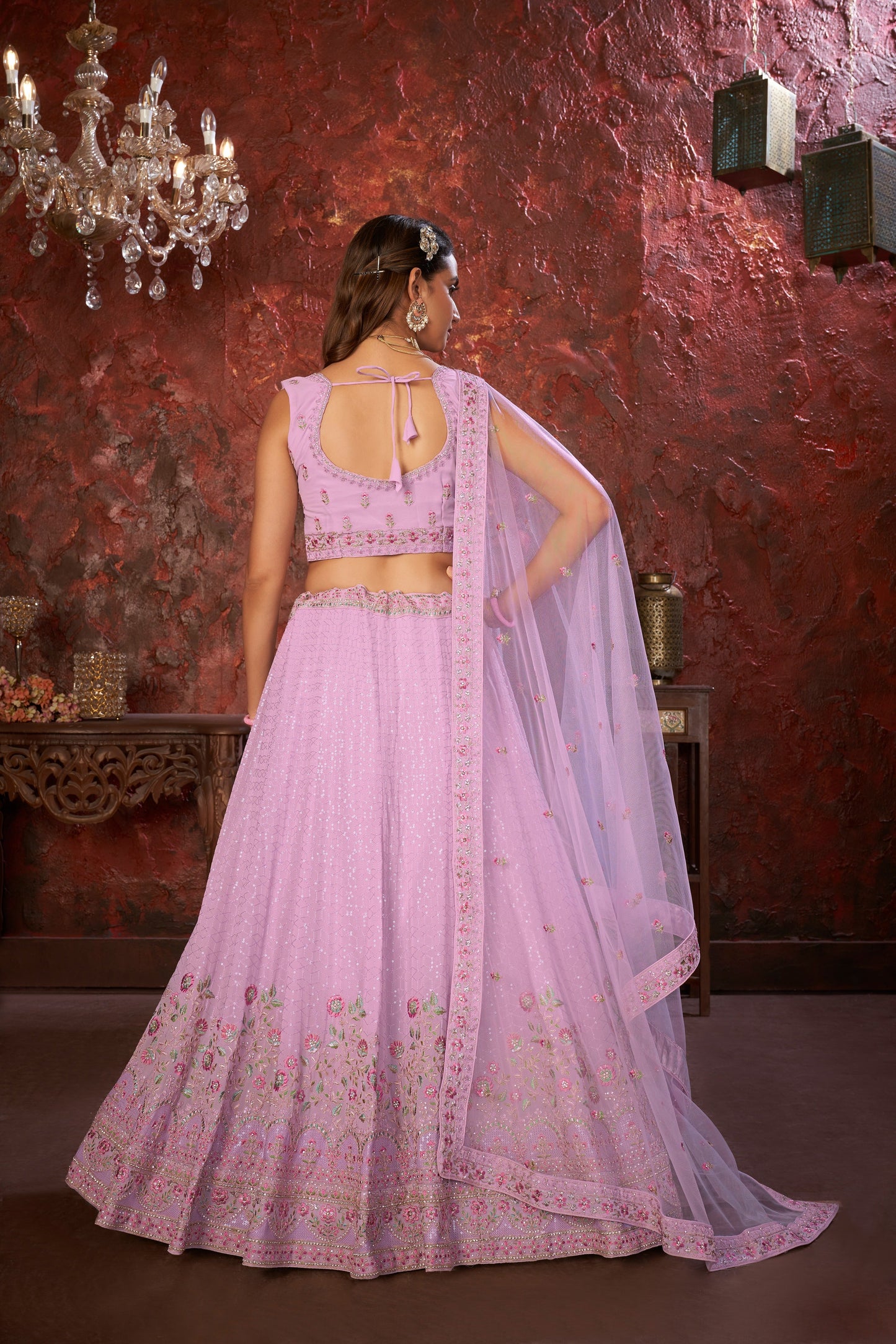 Exquisite Purple Embroidered Fox Georgette Girlish Trendy Lehenga