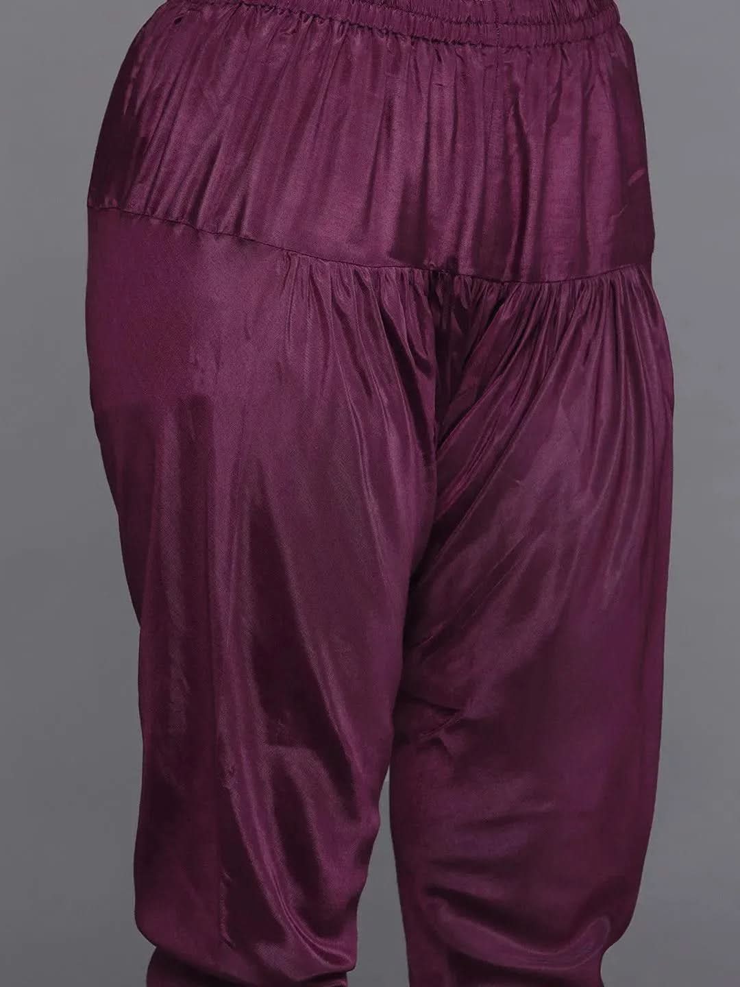 Mameraa Purple Embroidered Georgette Anarkali Kurta With Churidar & Dupatta