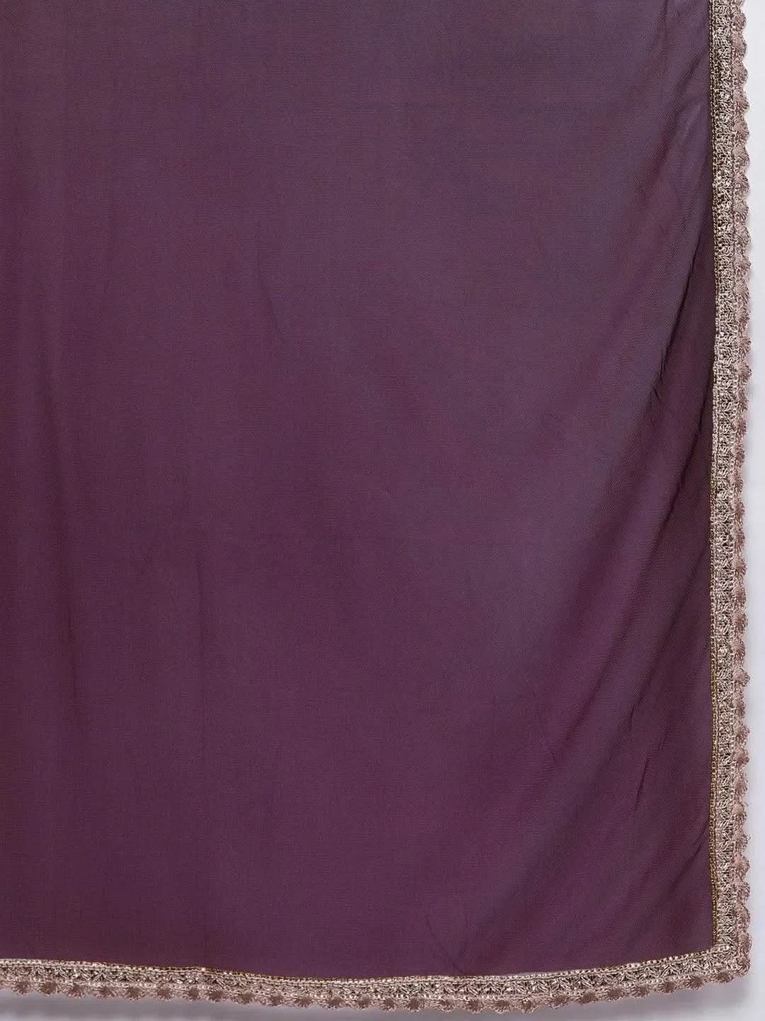 Mameraa Purple Embroidered Georgette Anarkali Kurta With Churidar & Dupatta