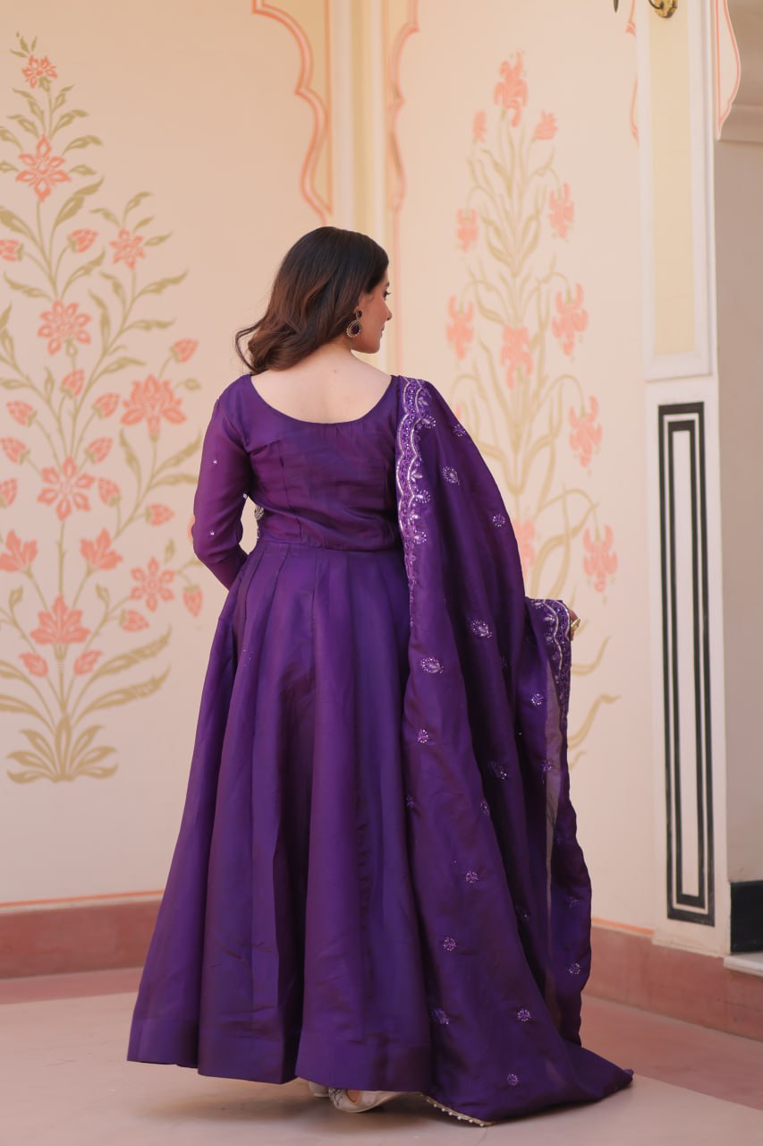 Purple Embroidered Gown with Dupatta