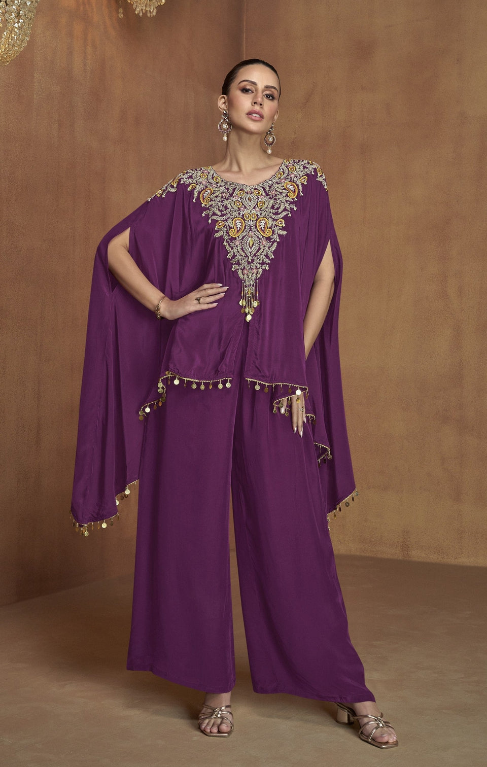 Purple Embroidered Kaftan Set