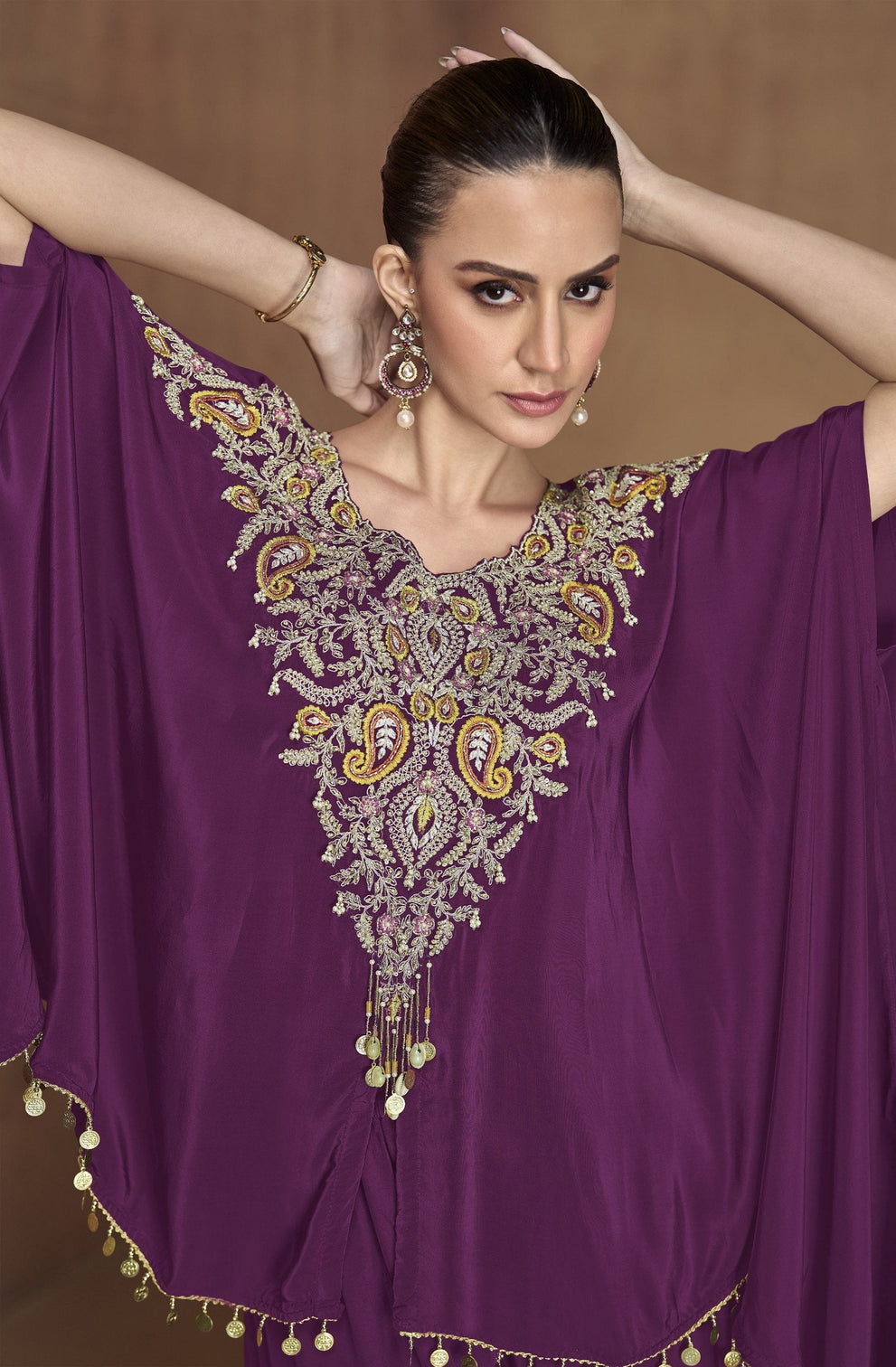 Purple Embroidered Kaftan Set
