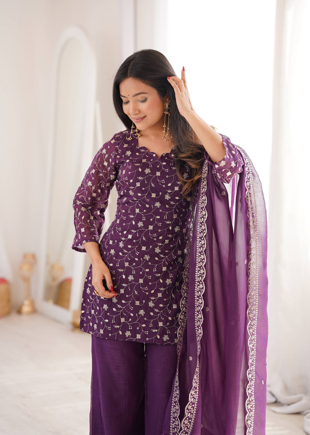 Purple Embroidered Kurta Set