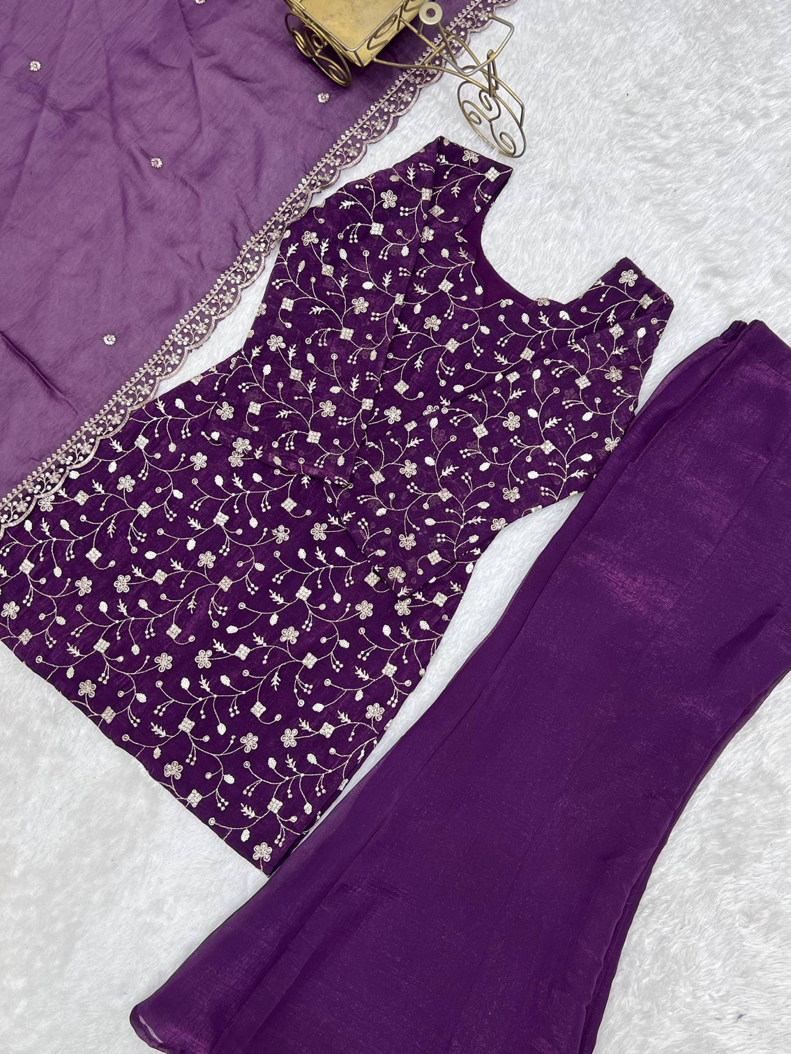 Purple Embroidered Kurta Set