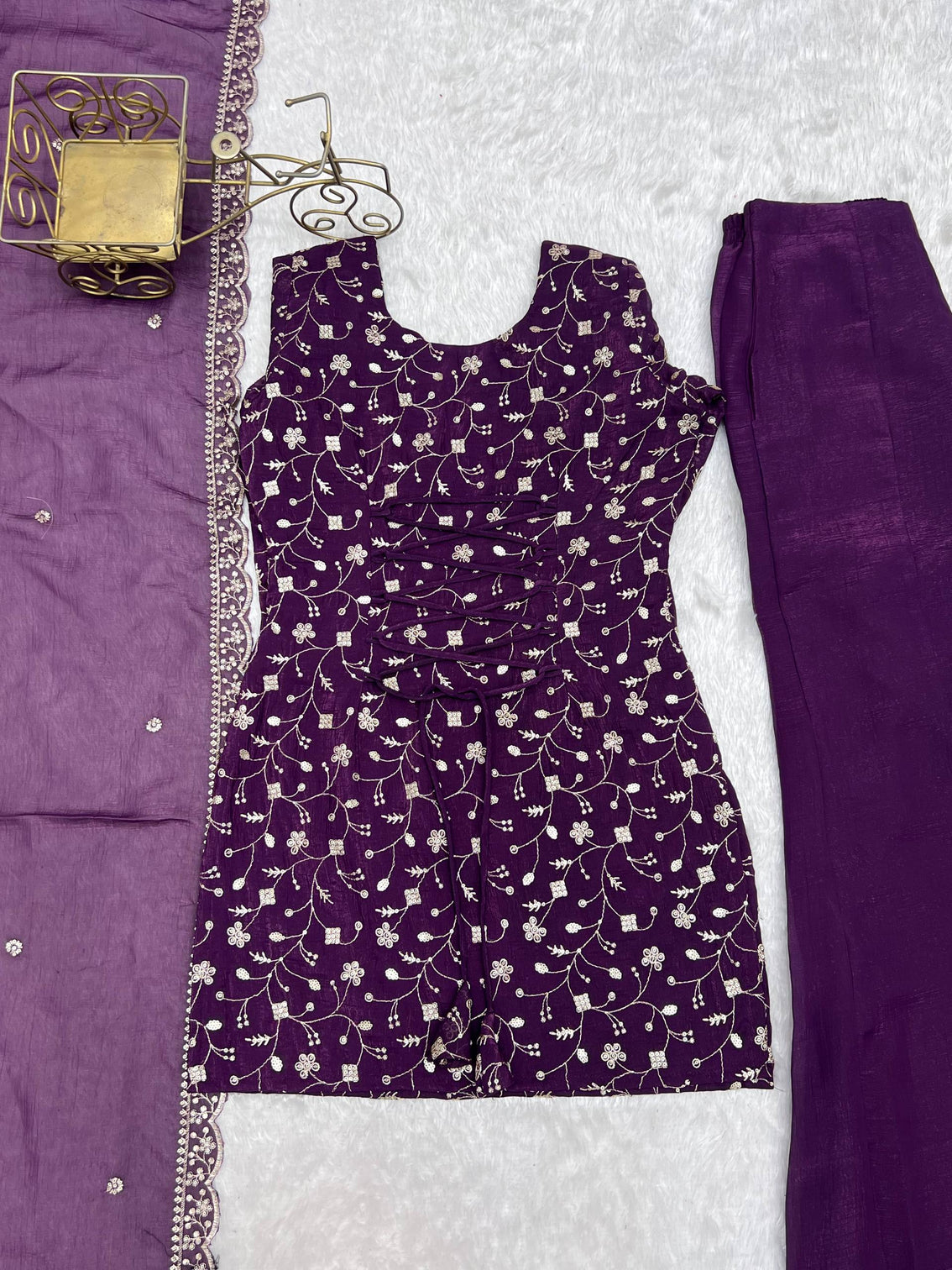 Purple Embroidered Kurta Set