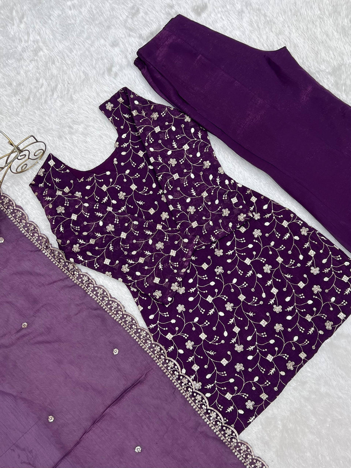 Purple Embroidered Kurta Set