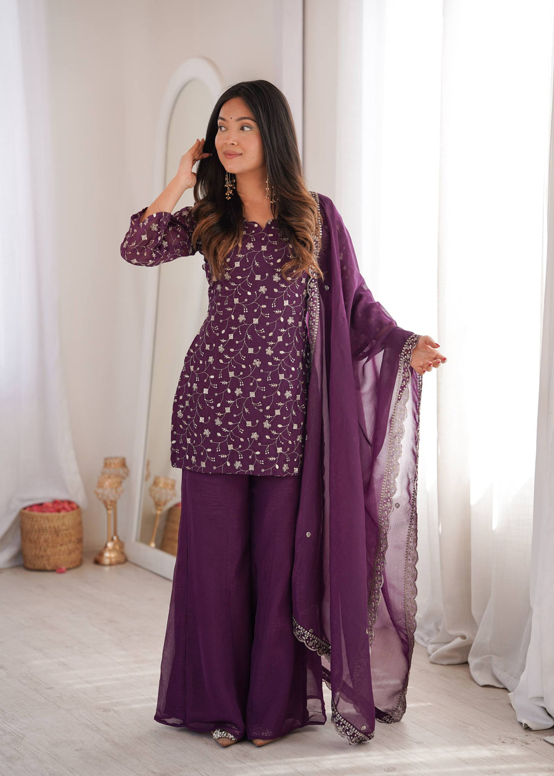 Purple Embroidered Kurta Set