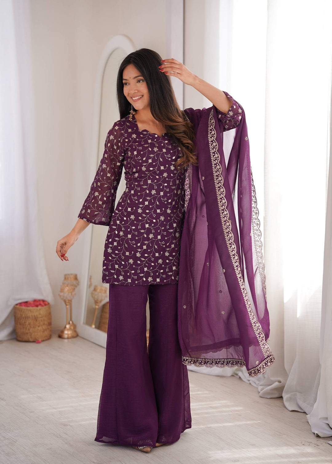 Purple Embroidered Kurta Set