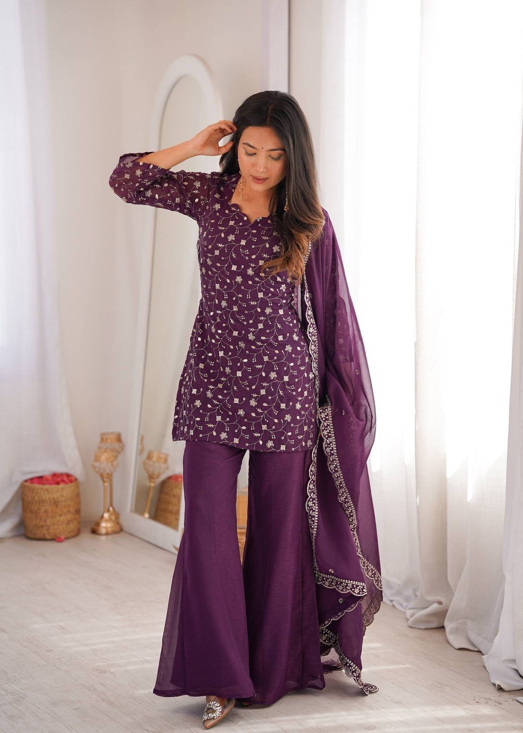 Purple Embroidered Kurta Set