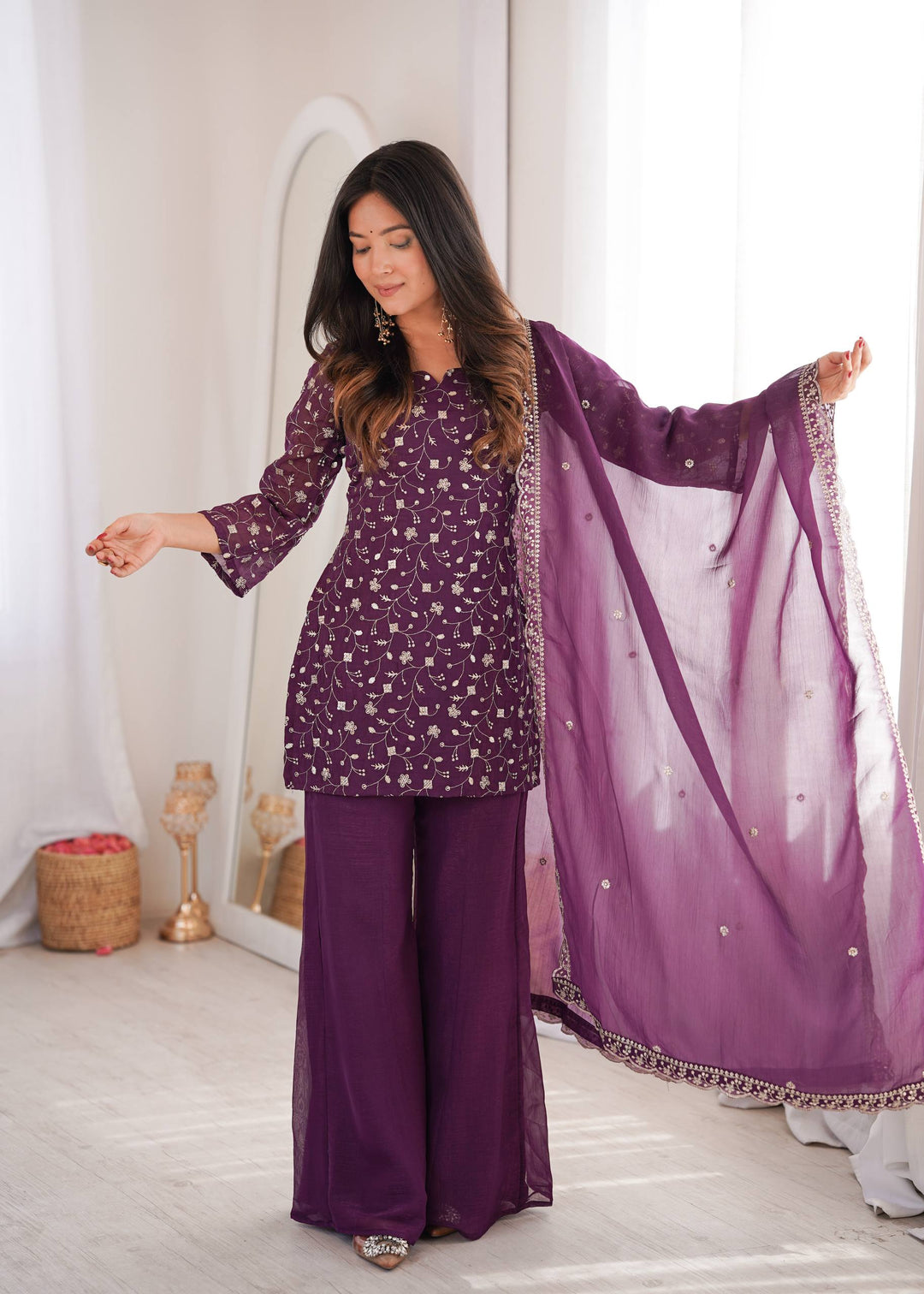 Purple Embroidered Kurta Set