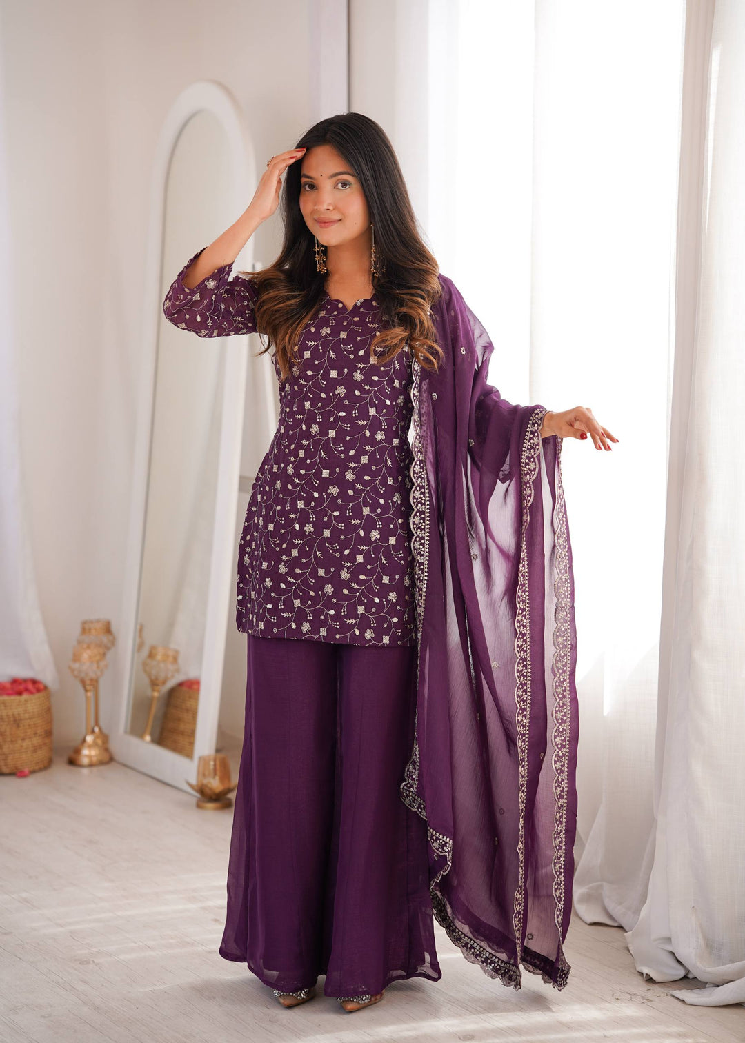 Purple Embroidered Kurta Set