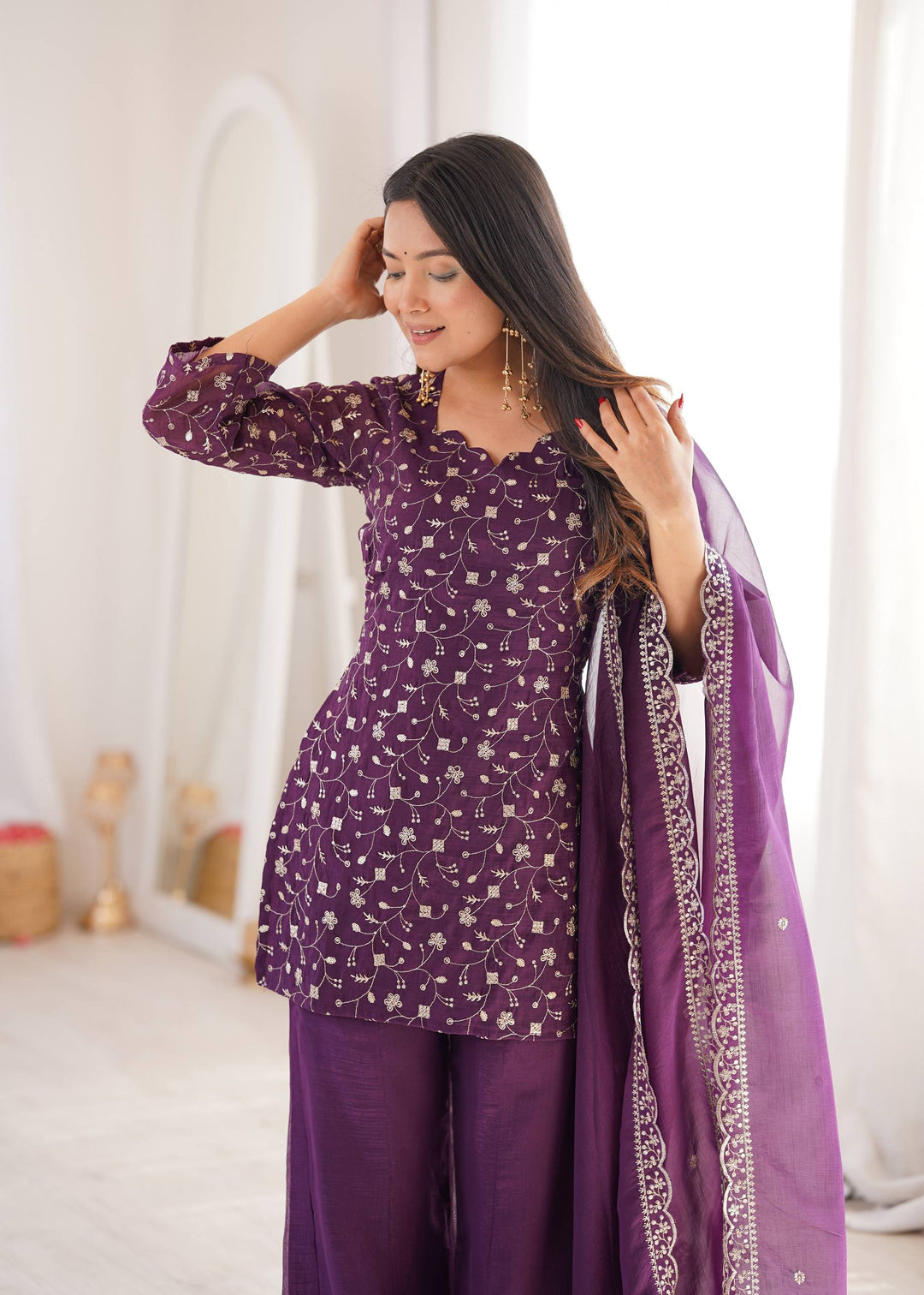 Purple Embroidered Kurta Set