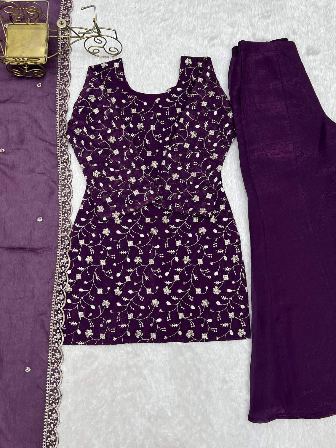 Purple Embroidered Kurta Set