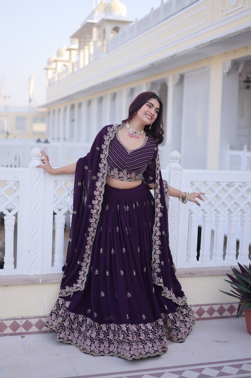 Purple Embroidered Lehenga Choli Set