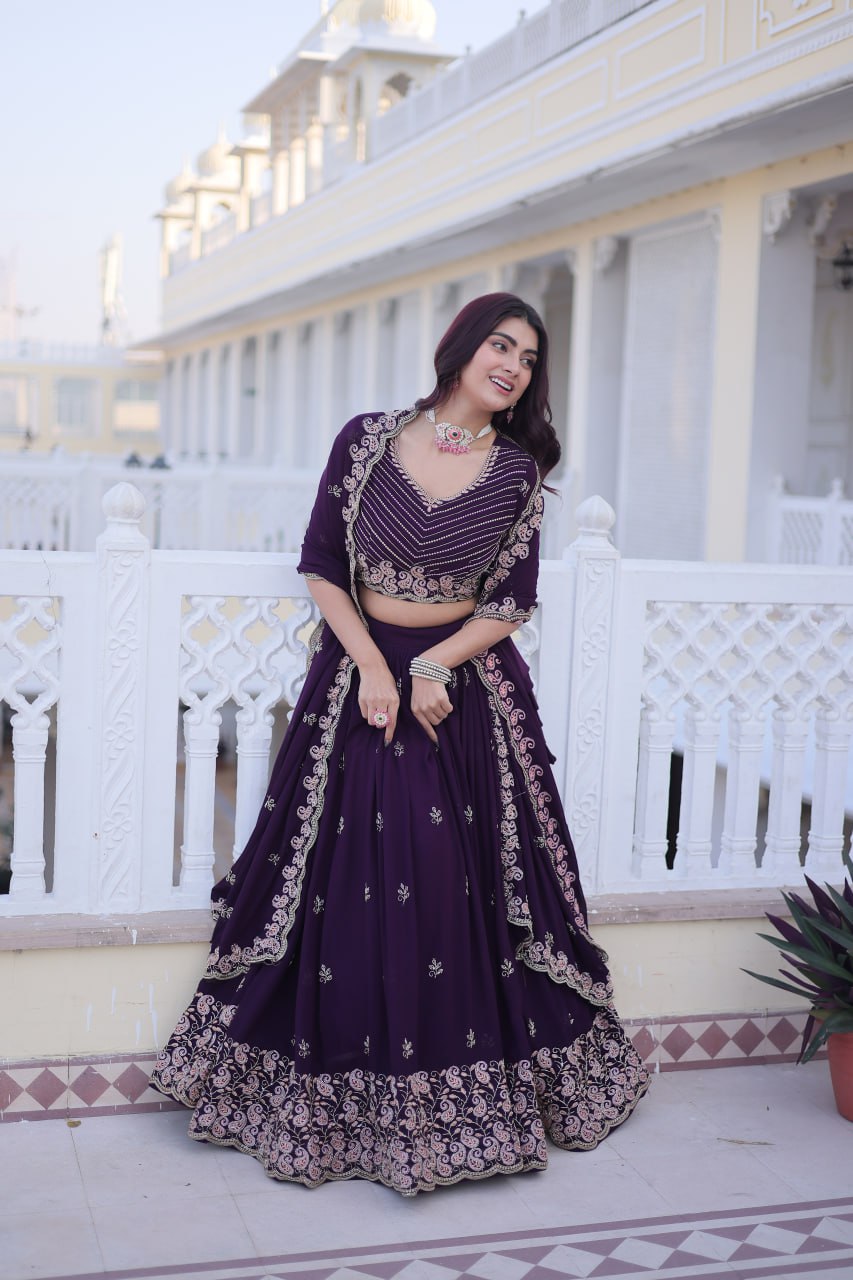 Purple Embroidered Lehenga Choli Set