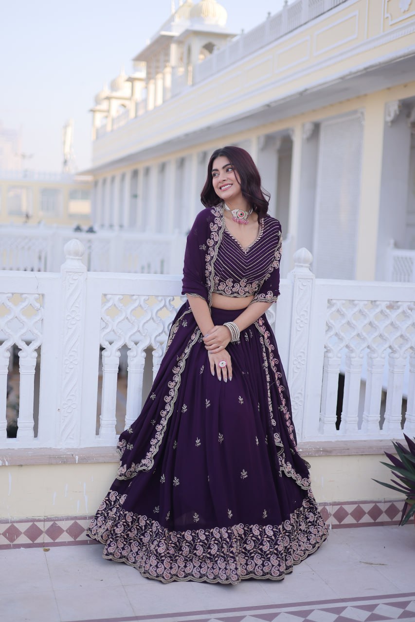 Purple Embroidered Lehenga Choli Set