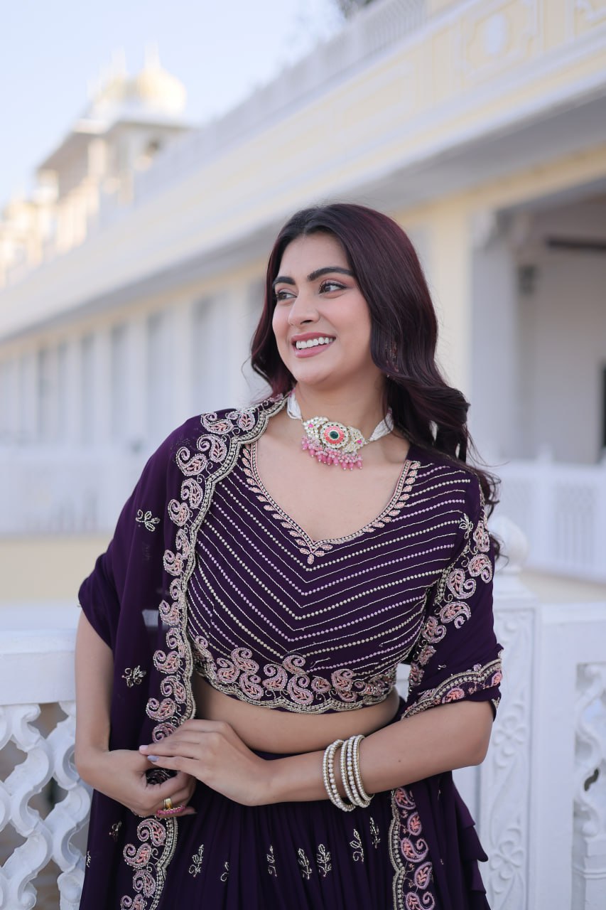 Purple Embroidered Lehenga Choli Set
