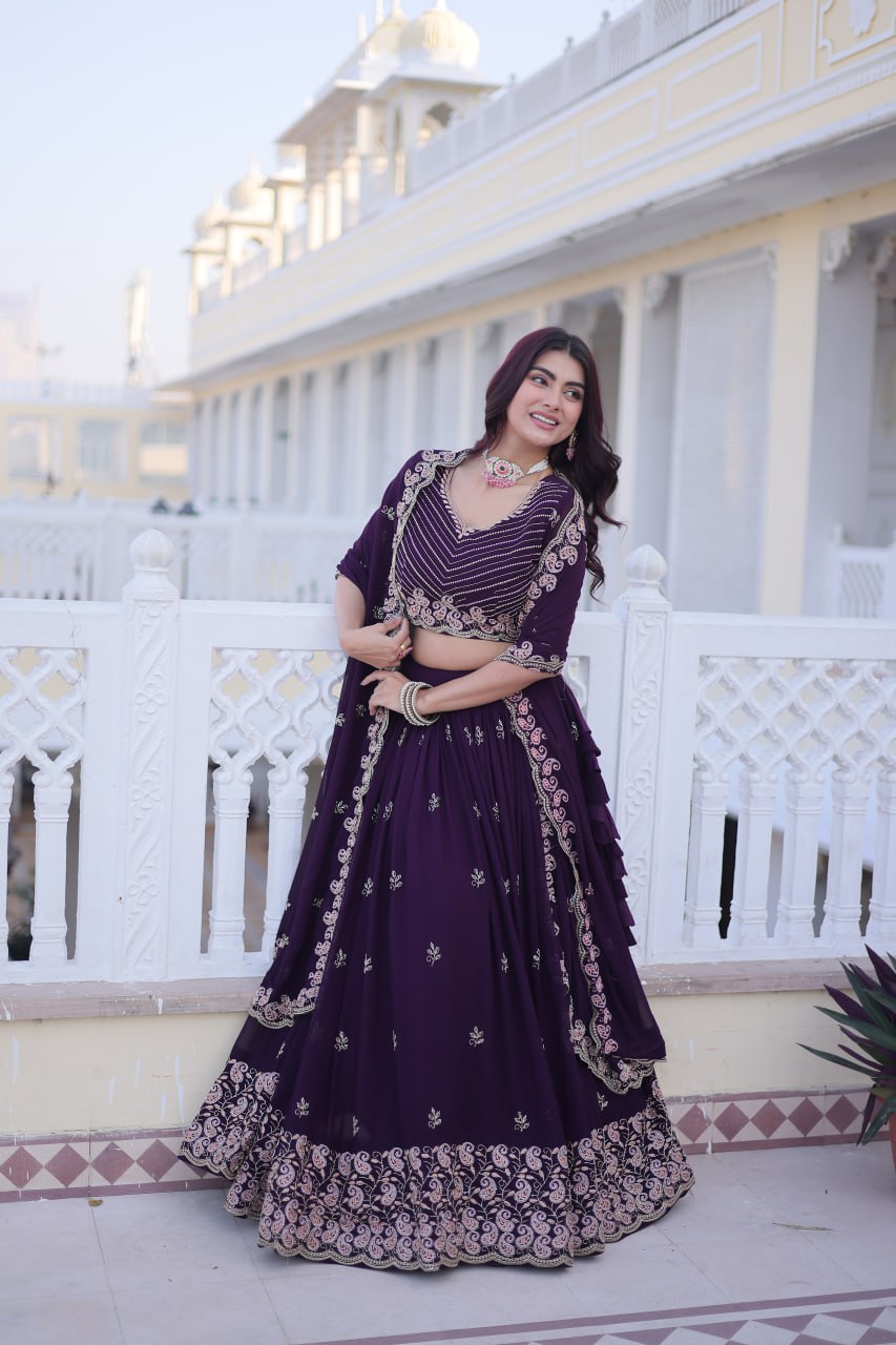Purple Embroidered Lehenga Choli Set