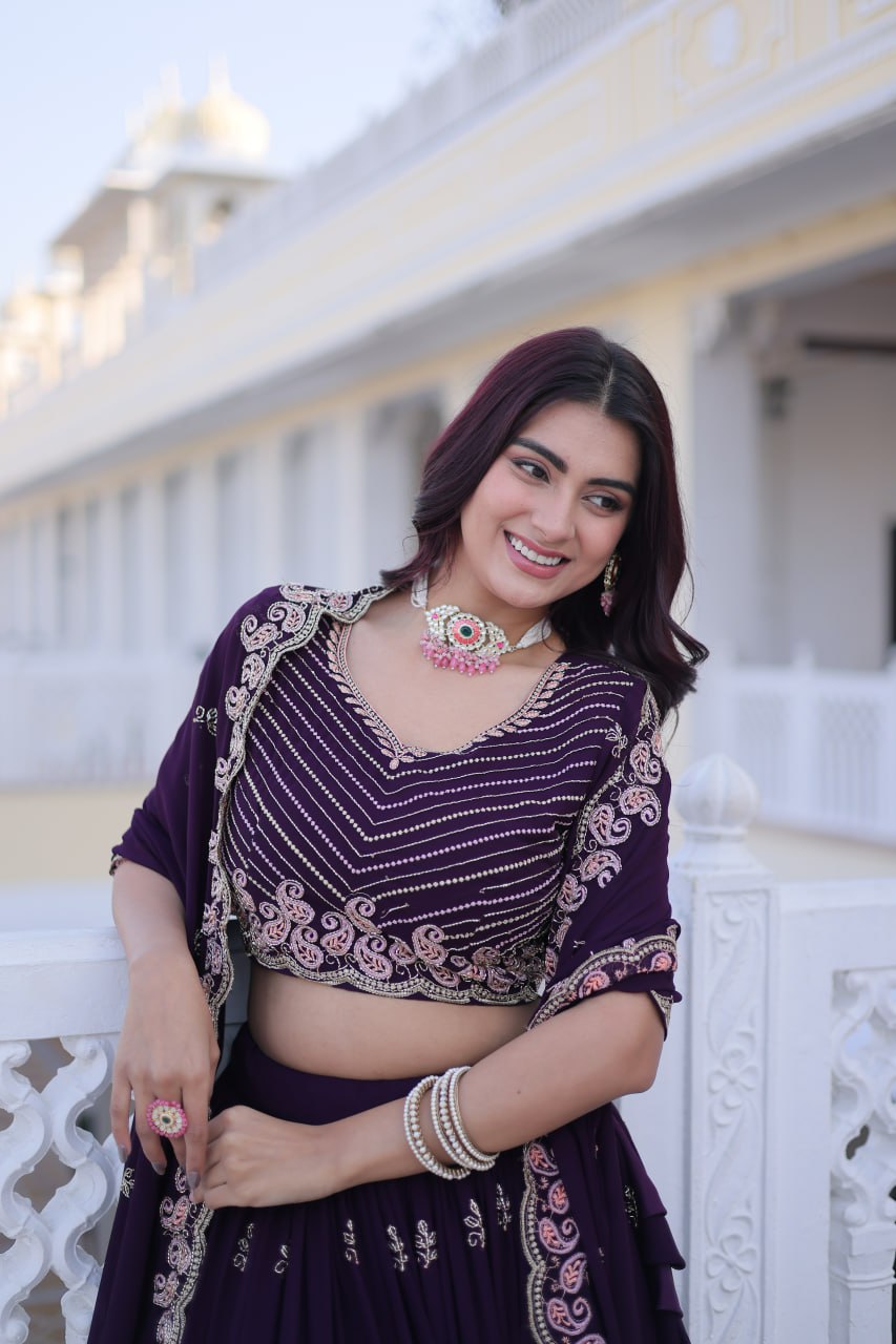 Purple Embroidered Lehenga Choli Set