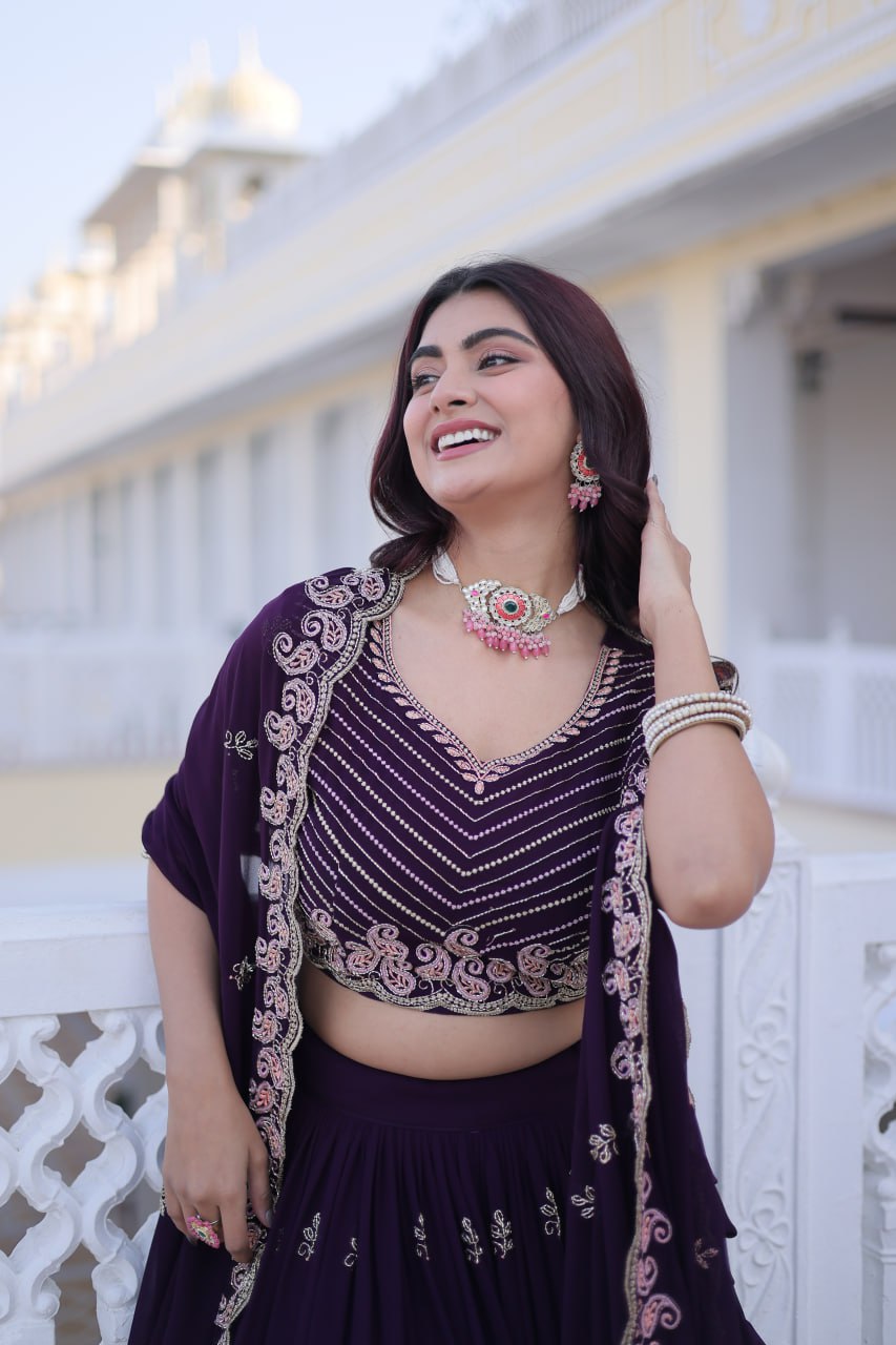 Purple Embroidered Lehenga Choli Set