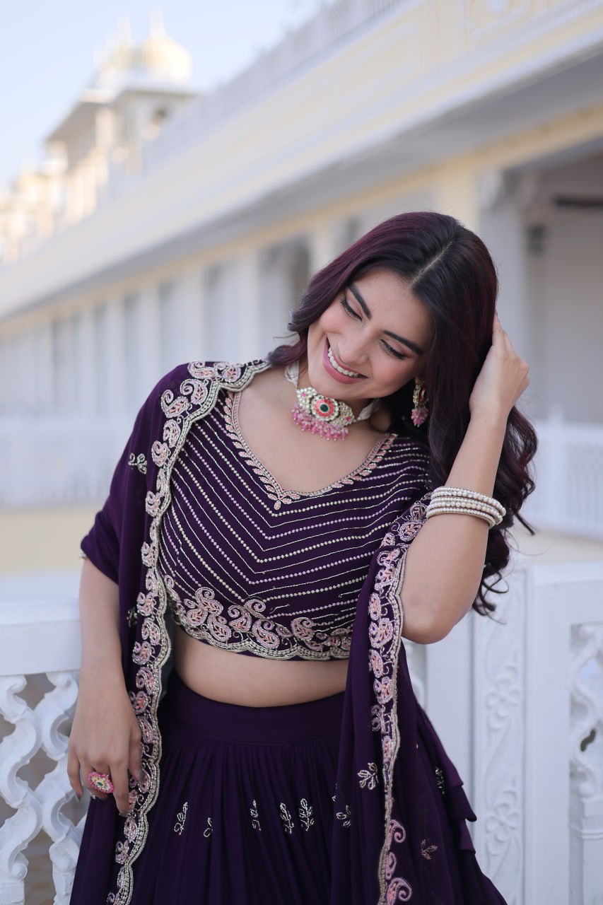 Purple Embroidered Lehenga Choli Set