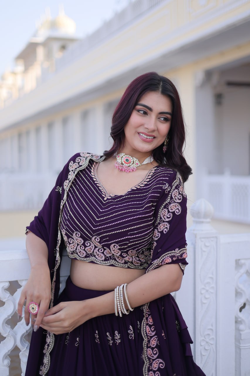 Purple Embroidered Lehenga Choli Set
