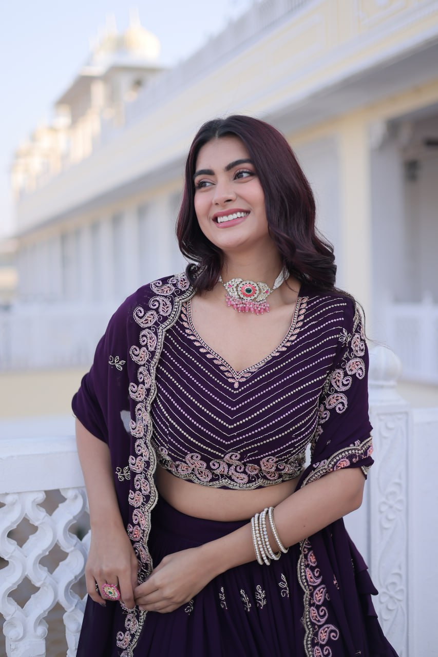 Purple Embroidered Lehenga Choli Set