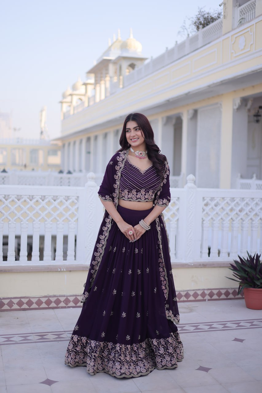 Purple Embroidered Lehenga Choli Set