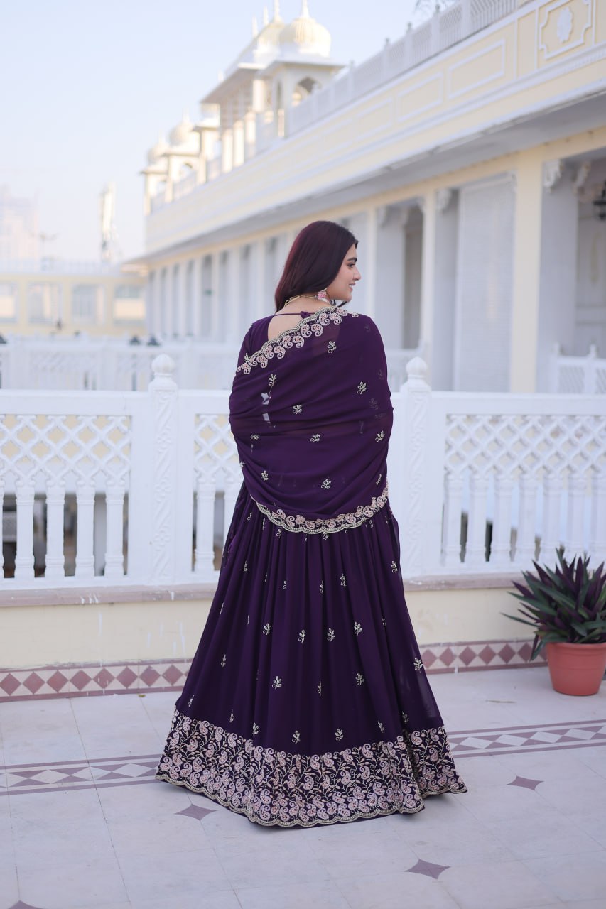 Purple Embroidered Lehenga Choli Set